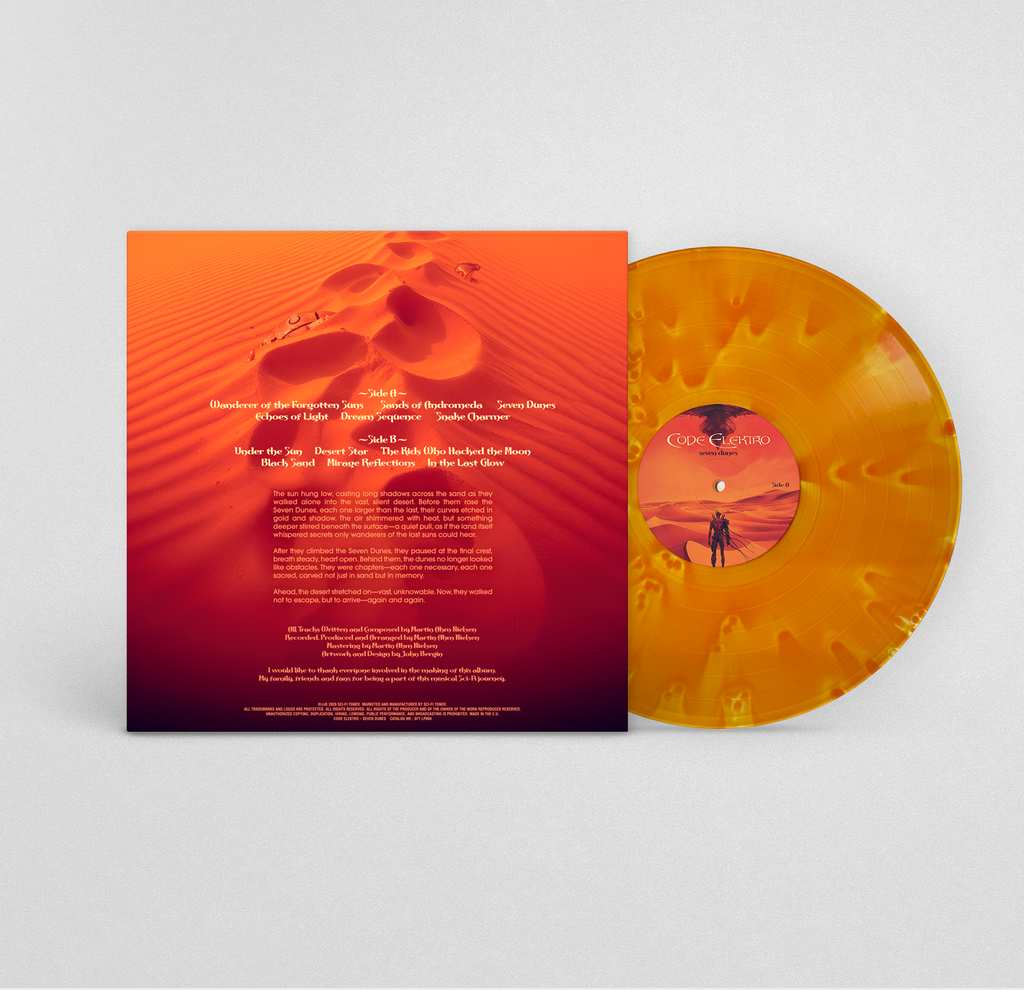 Seven Dunes Cinematic Edition synthwave vinyl record by Code Elektro